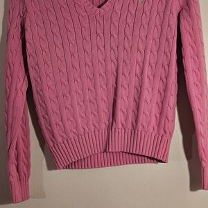 Polo by Ralph Lauren Pink Cable-Knit V-Neck Sweater